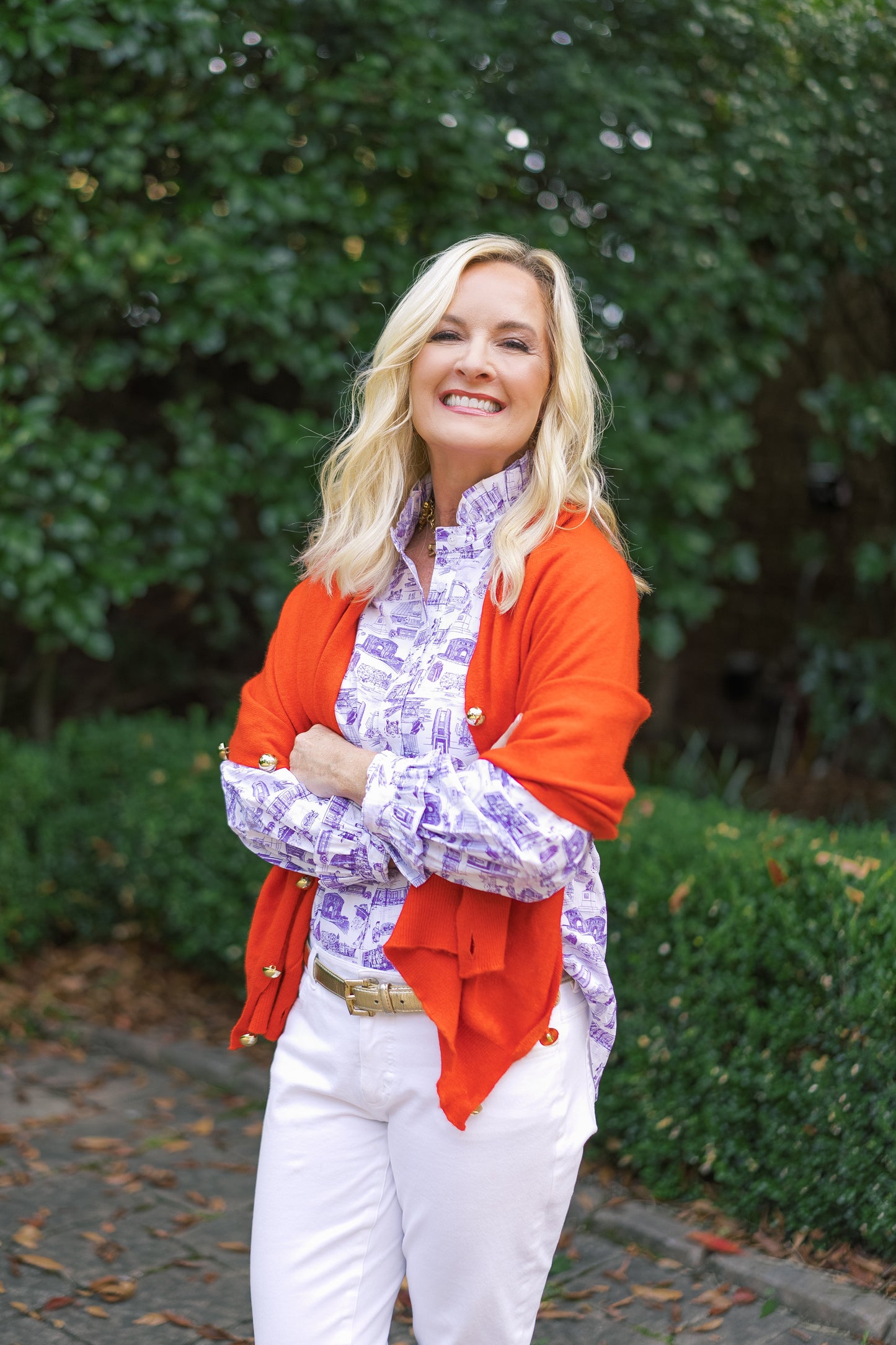 LeGare Popover Top Clemson Toile Purple & White