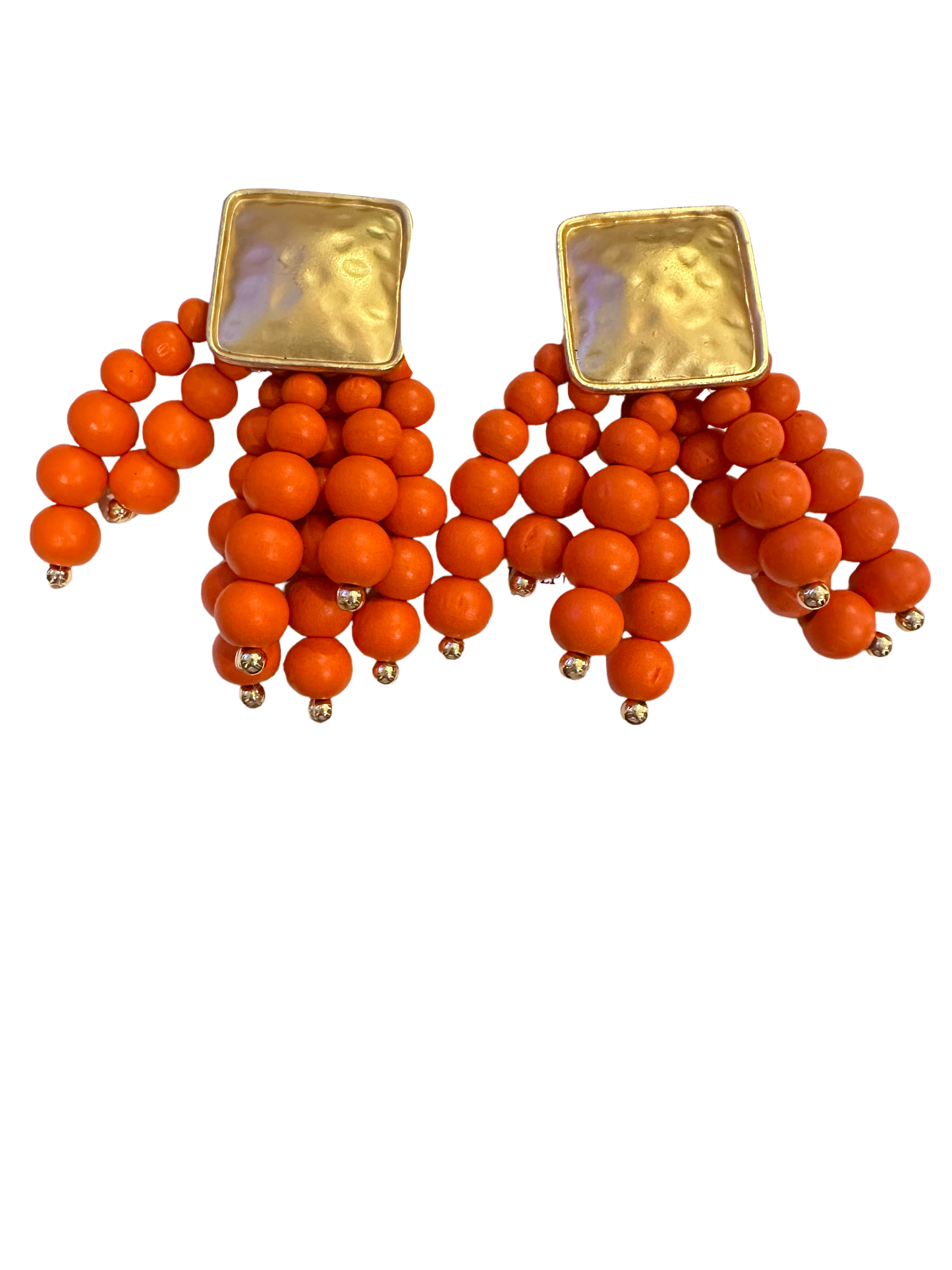 Hammered Gold and Orange Beaded Earrings