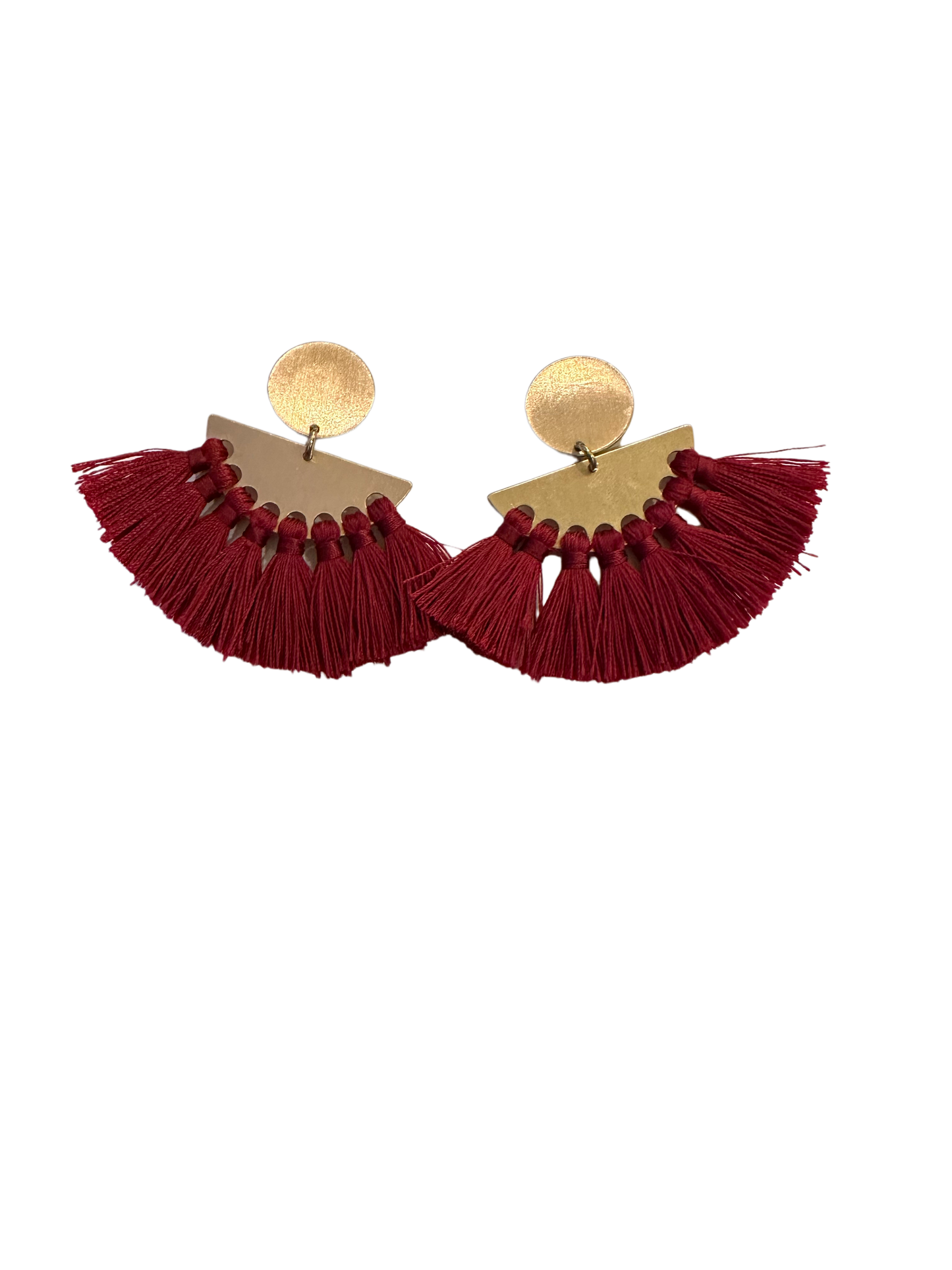 Maroon & Gold Fringe Earrings