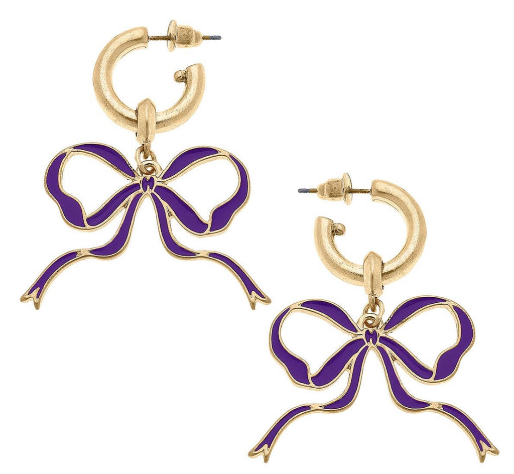 Purple Game Day Bow Earrings