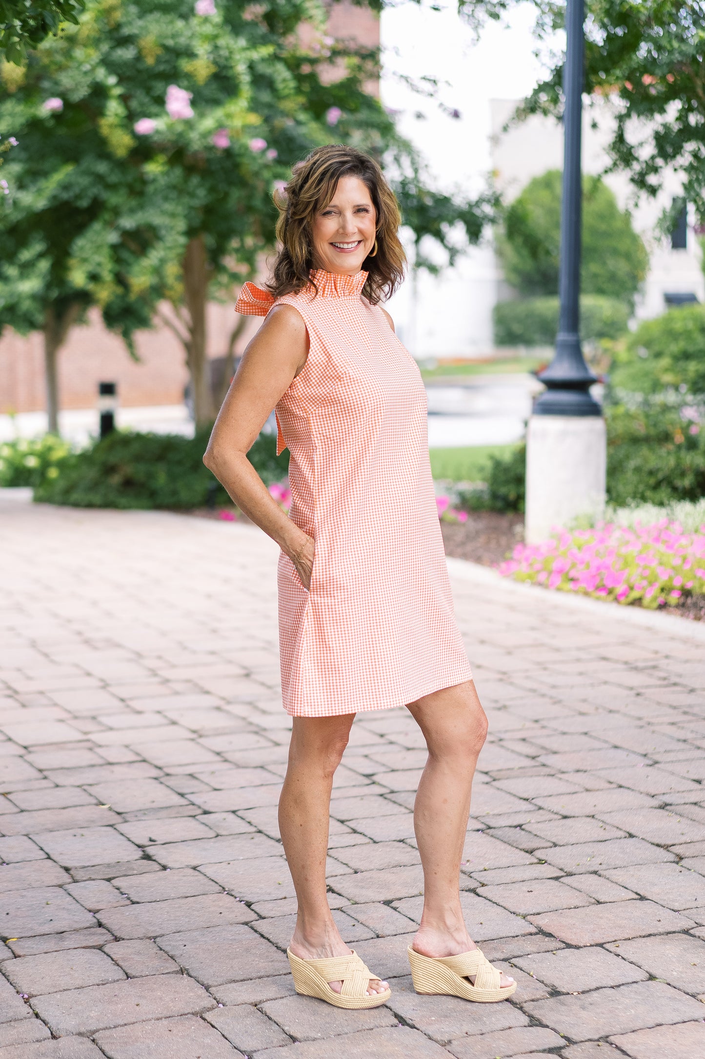 Caroline Dress Orange & White Gingham