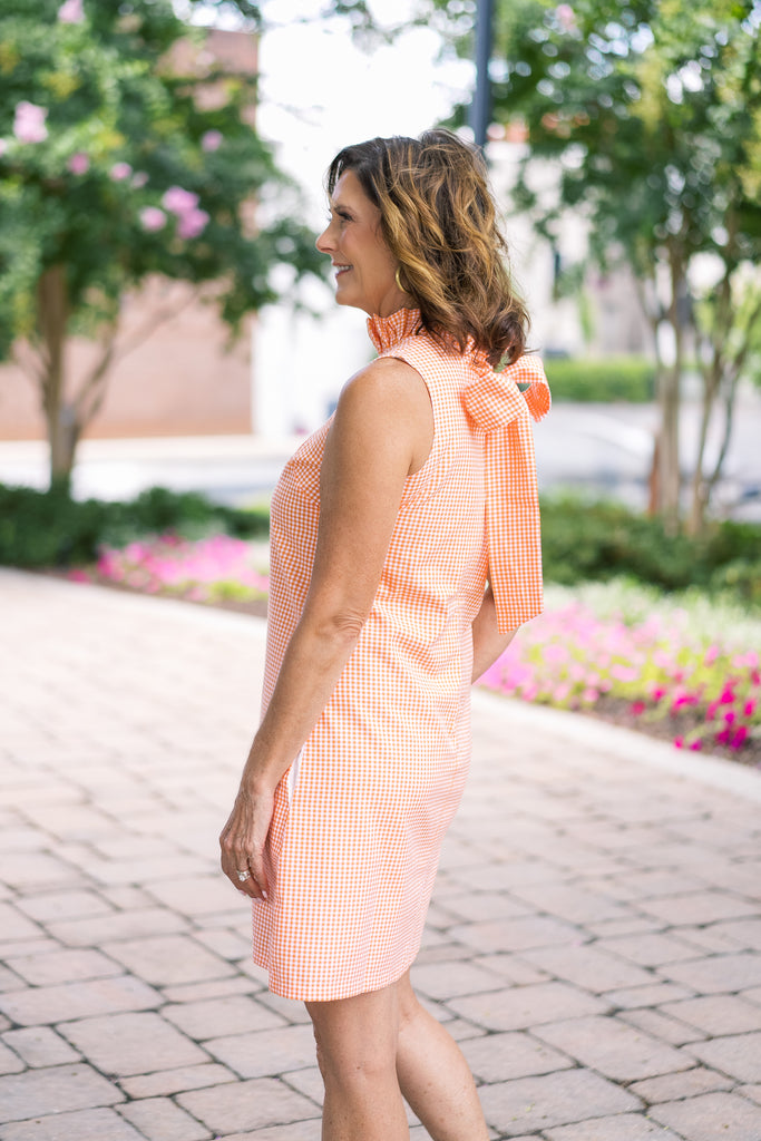 Caroline Dress Orange & White Gingham