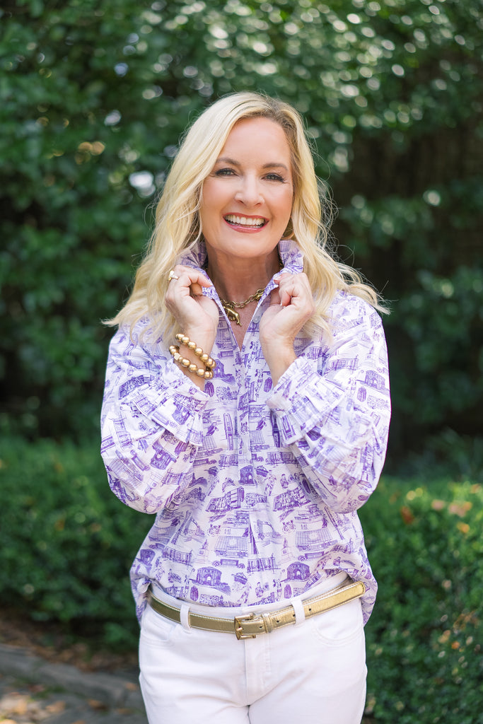 LeGare Popover Top  Clemson Toile  Purple & White