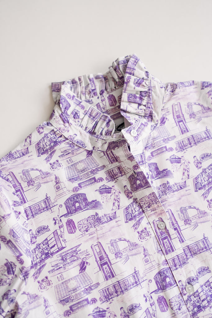 LeGare Popover Top  Clemson Toile  Purple & White