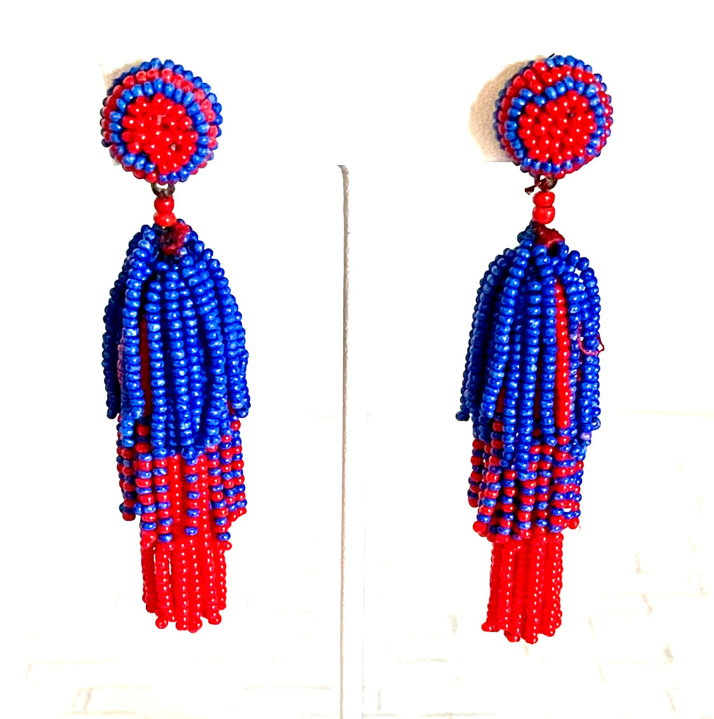 Beaded Red & Blue Earrings